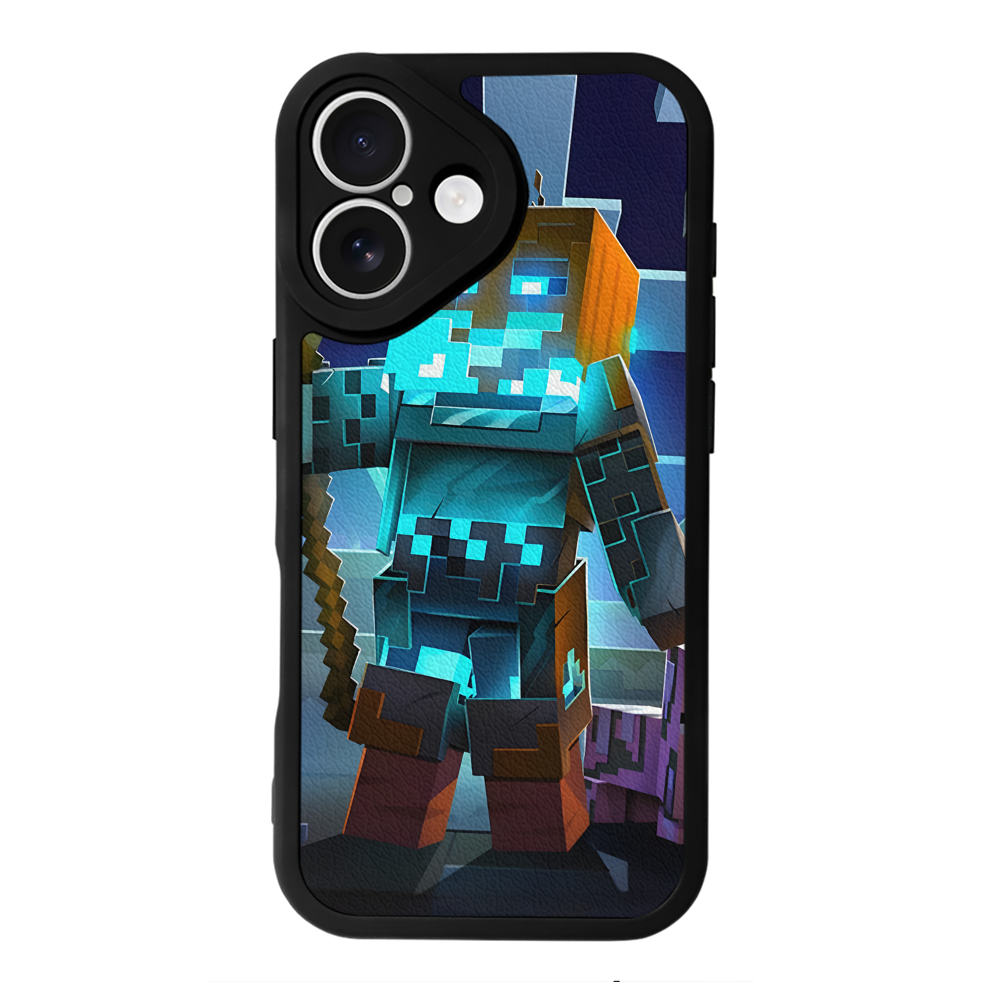 （画像用） マインクラフト ブロックの世界 Minecraft MC Block world 【iPhone 16シリーズ対応】シリコンスマホケース（レザー調） 材質：シリコン